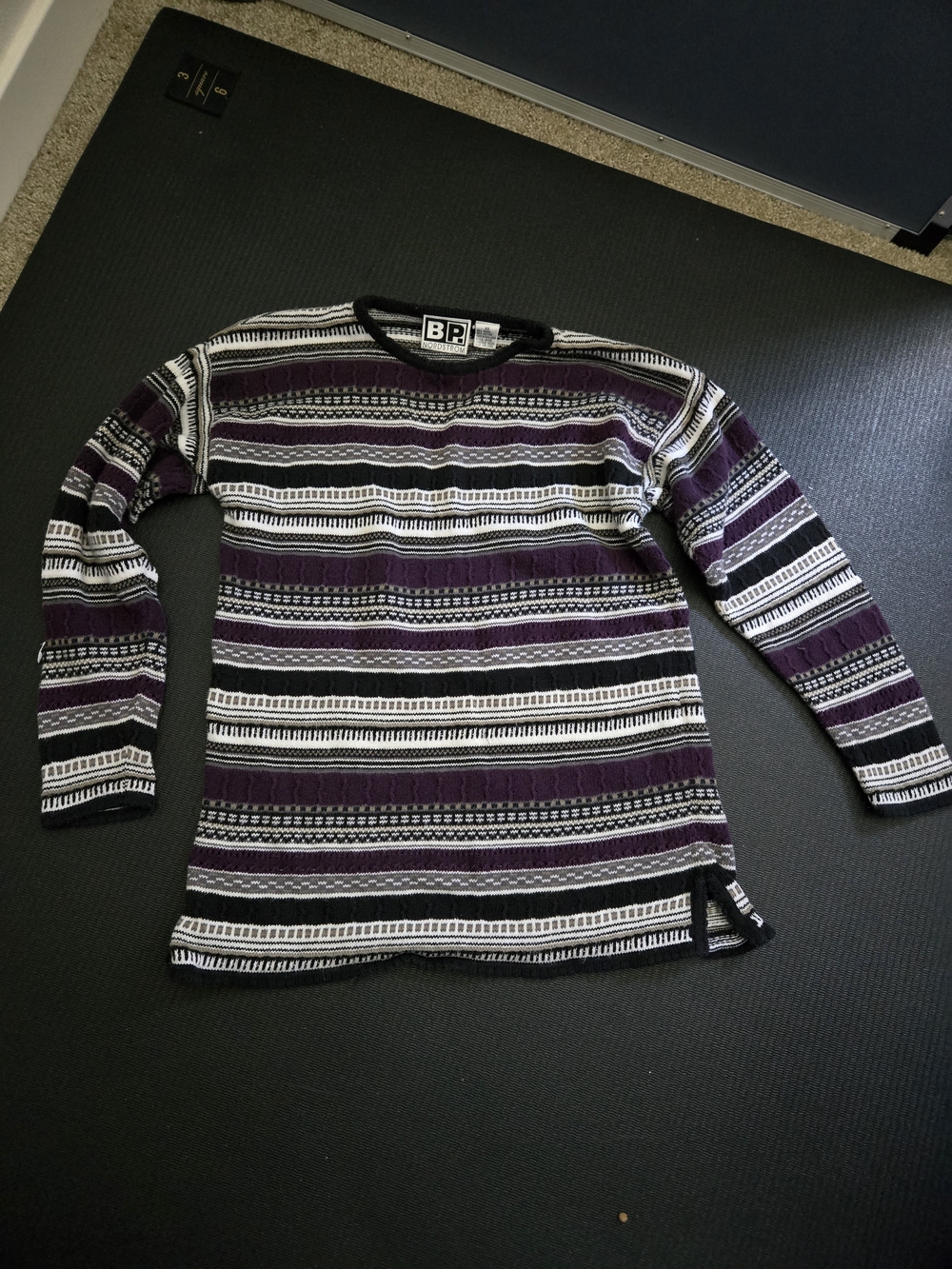 BP Striped Crewneck Sweater in Purple, Black & White